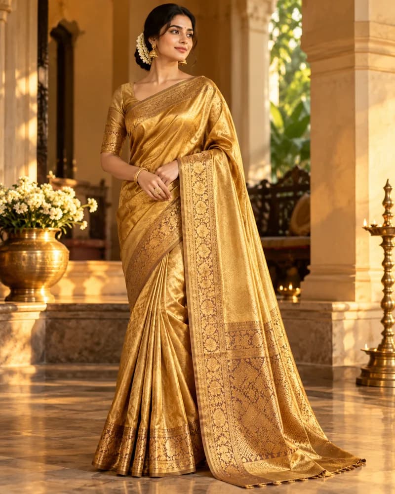Golden silk saree styling